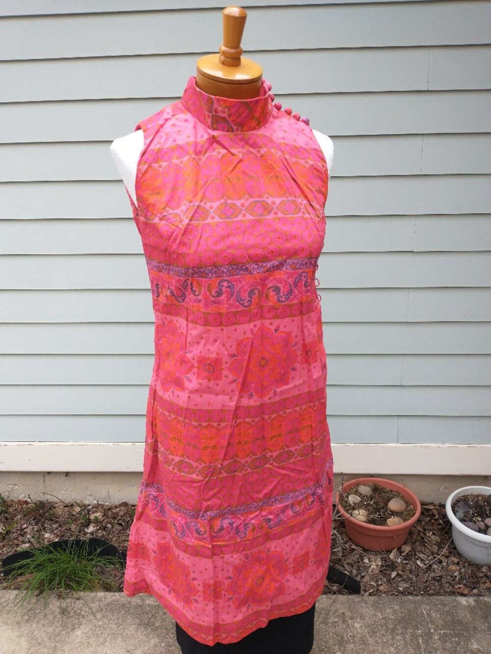 Dress: Cotton, Asian print sleeveless. Size 10 - Gabrielle Fouell Originals